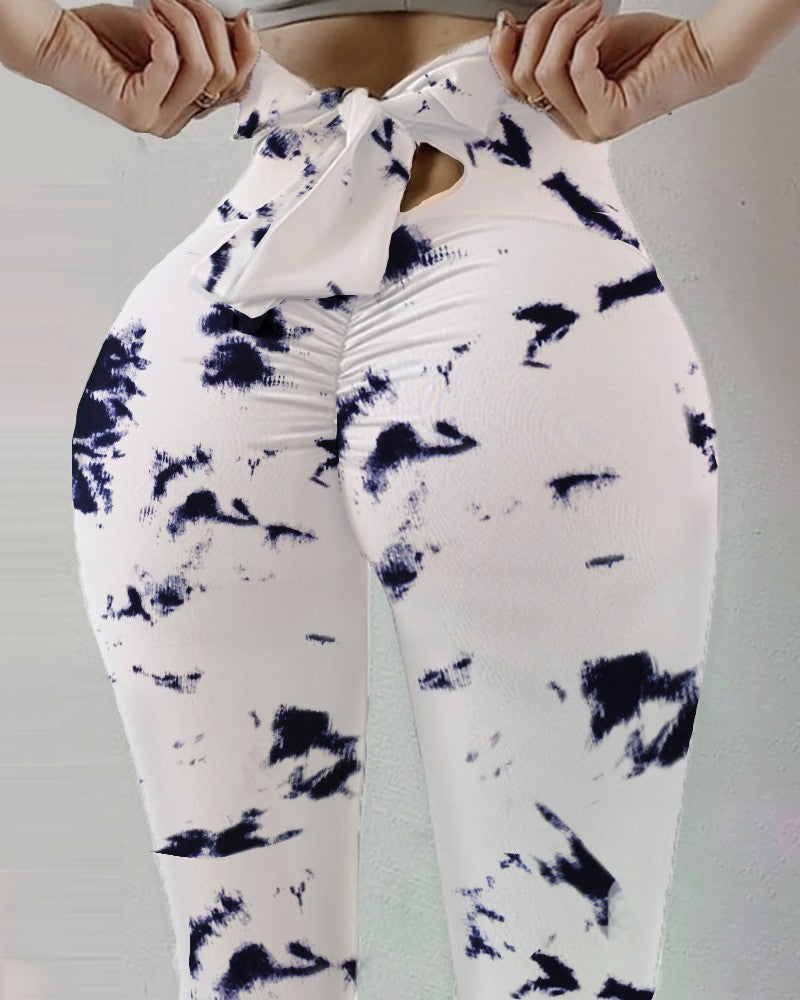 Fitness Høj-elastiske Svedabsorberende Digitalprintede Bowknot Rebbukser Leggings
