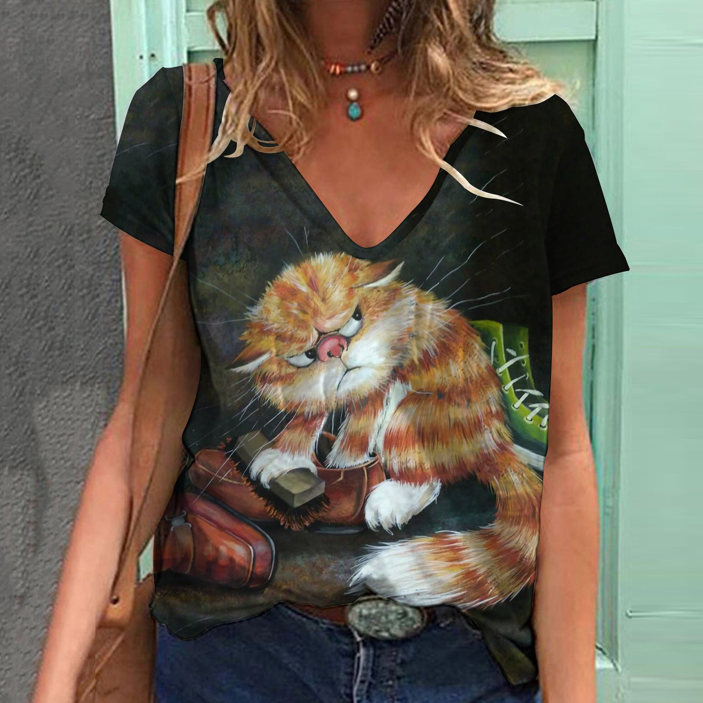 Women's Top Print V-neck Short-sleeved T-shirt