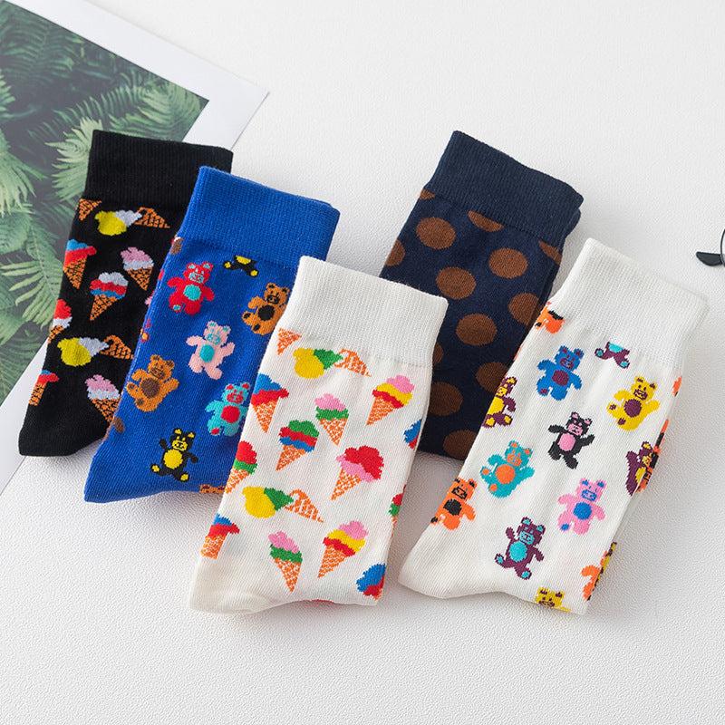 Personality Cartoon Bear Fashion Socks Girl Style Ice Cream