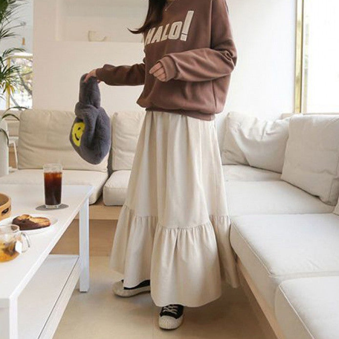 Women's Ruffled Fishtail High Waist Loose And Slimming Line Skirt Fat Elastic Waist