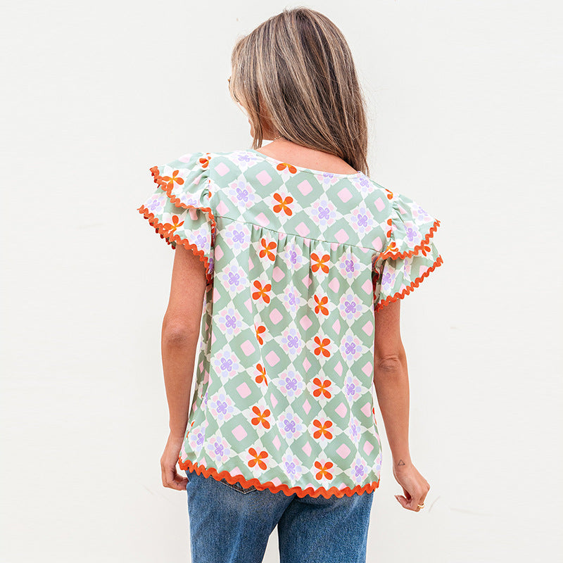 Women's Fashionable Multi-color Geometric Printed Chiffon Shirt