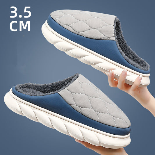 Plaid Down Slippers Warm Winter House Shoes