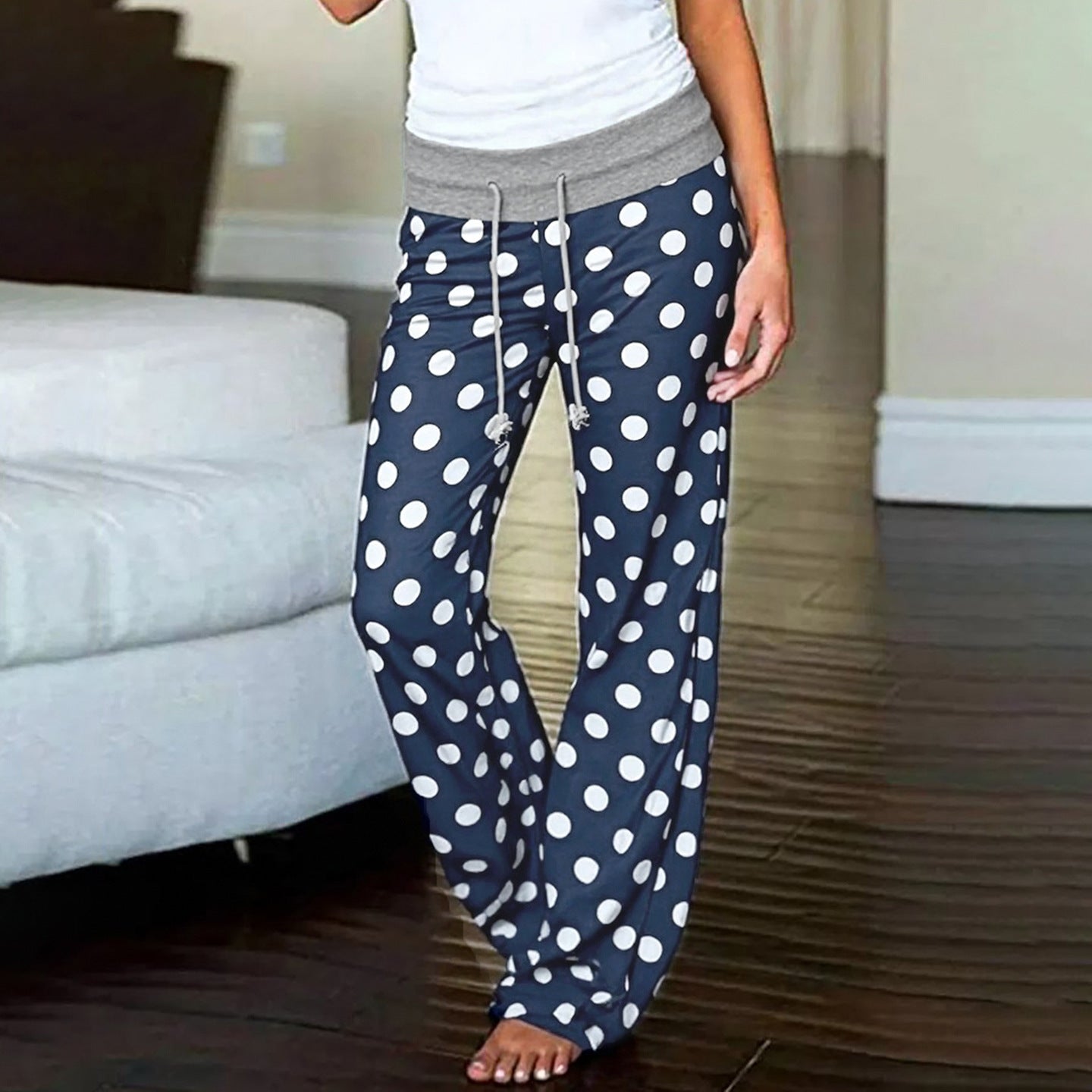 American-style Relaxed-fit Casual Pants With A Polka-dot Print
