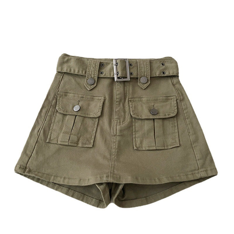 Women's Denim Skirt With Belt High Waist Design