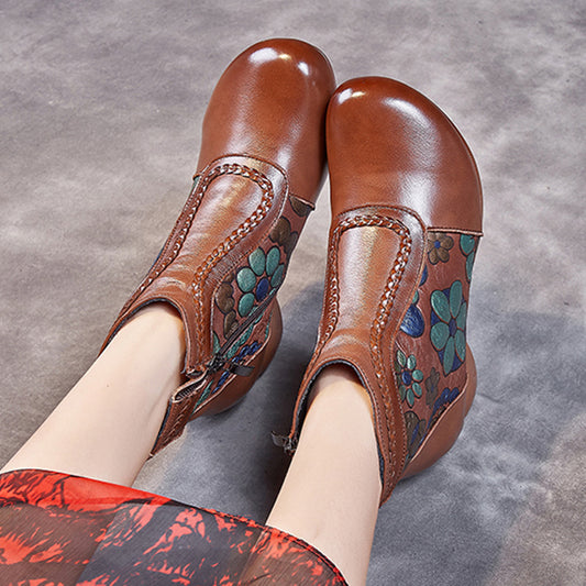 First Layer Cowhide Print Waterproof Mom Ankle Boots