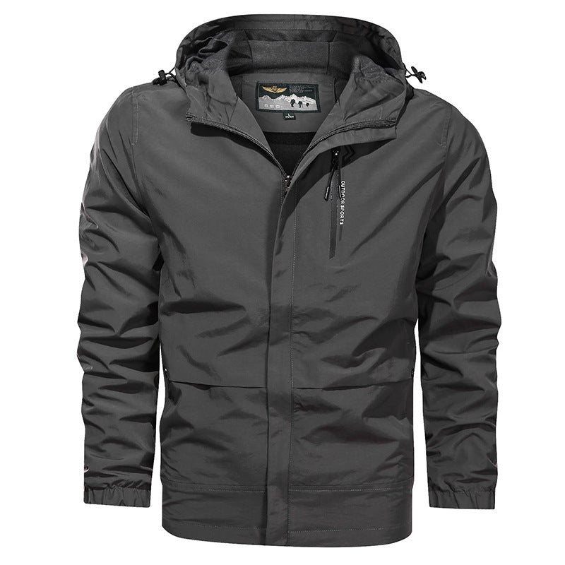 Men's Outdoor Hooded Large Size Quick Dry Jacket Loose Youth Solid Color Jacket