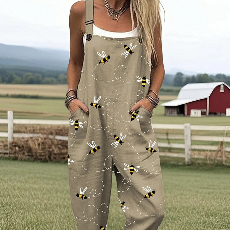 Women's Summer Digital 3D Printing Button Casual Suspender Trousers