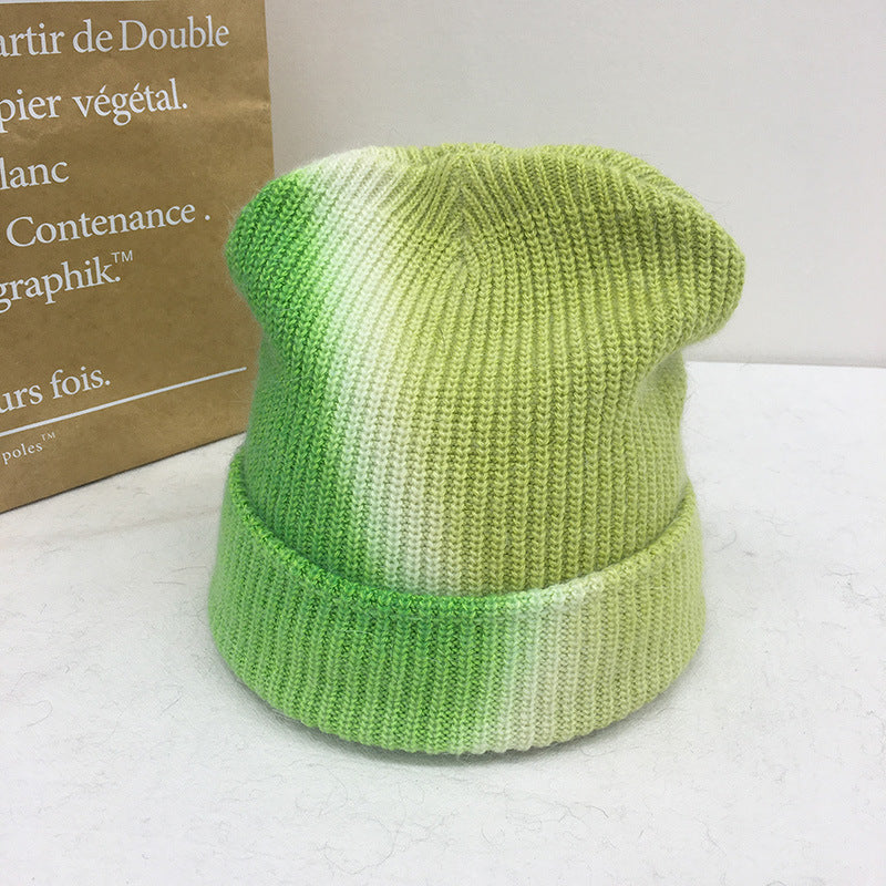 Tie Dyed Rabbit Hair Knitted Wool Hat Female