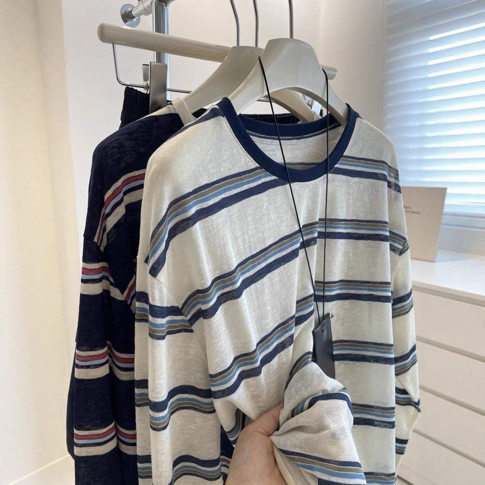 Retro krave stribet langærmet casual slankende løs til kvinder