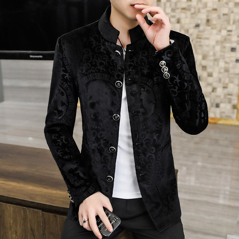 Stand Collar Korean Silk Cotton Suit Men's Jacket
