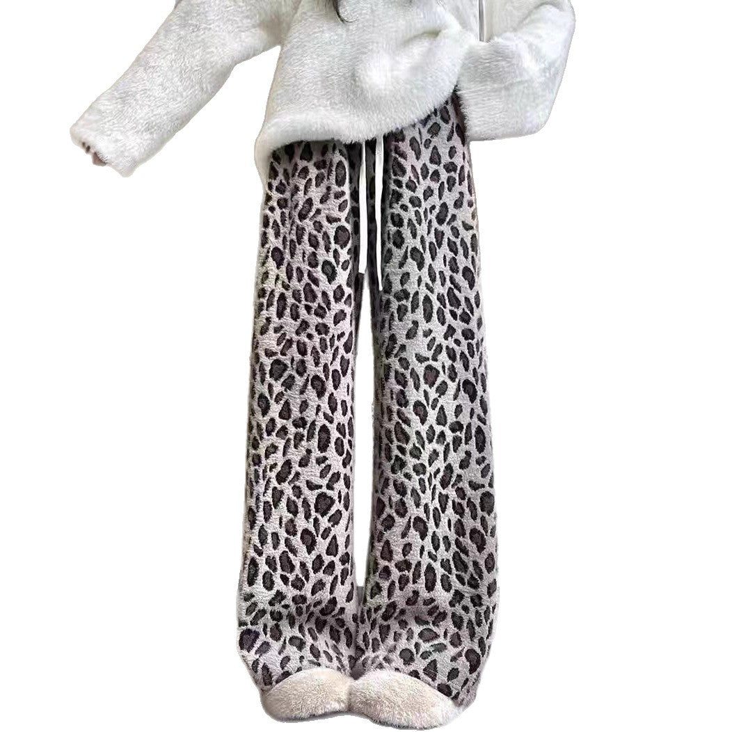 Heavy Weight Leopard Print Wide-leg Pants Spring And Autumn Women's Clothing