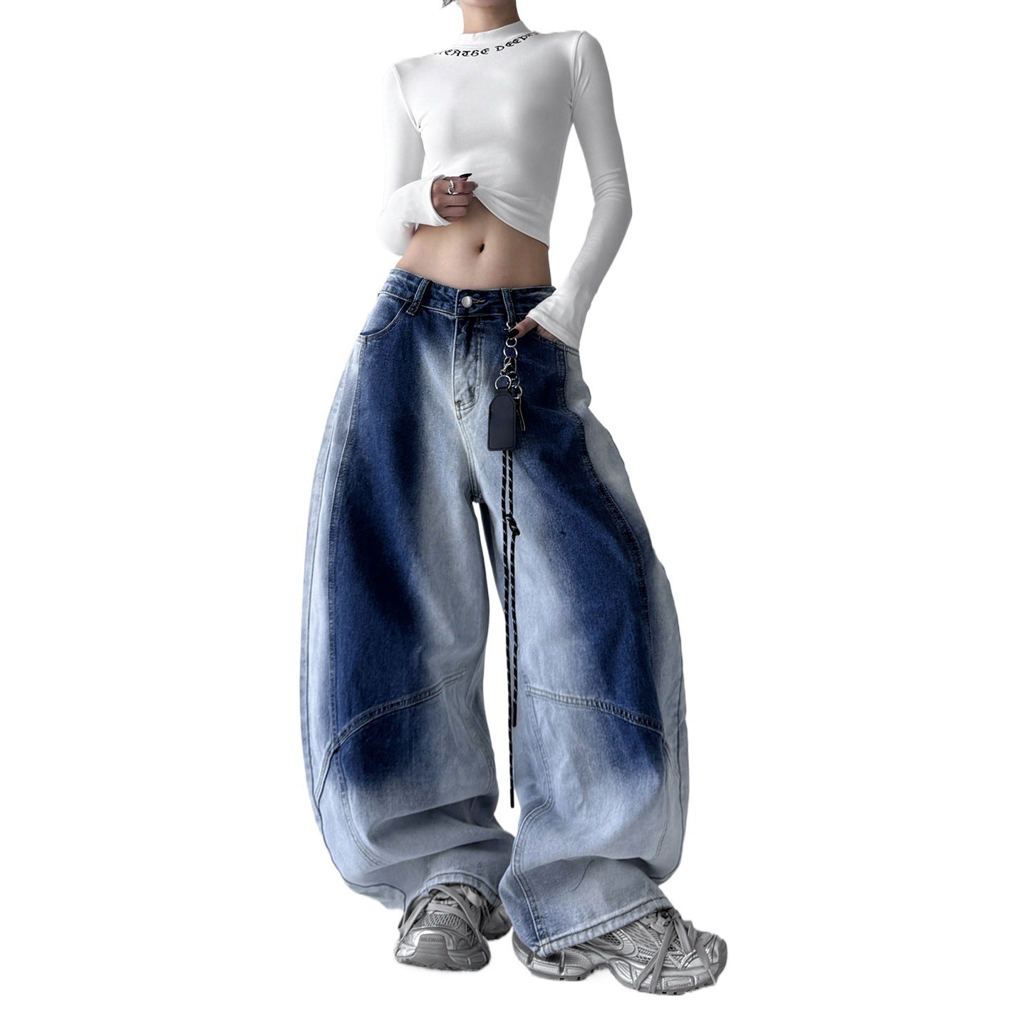 Retro Gradient American All-match Loose Machete Casual Denim Trousers American