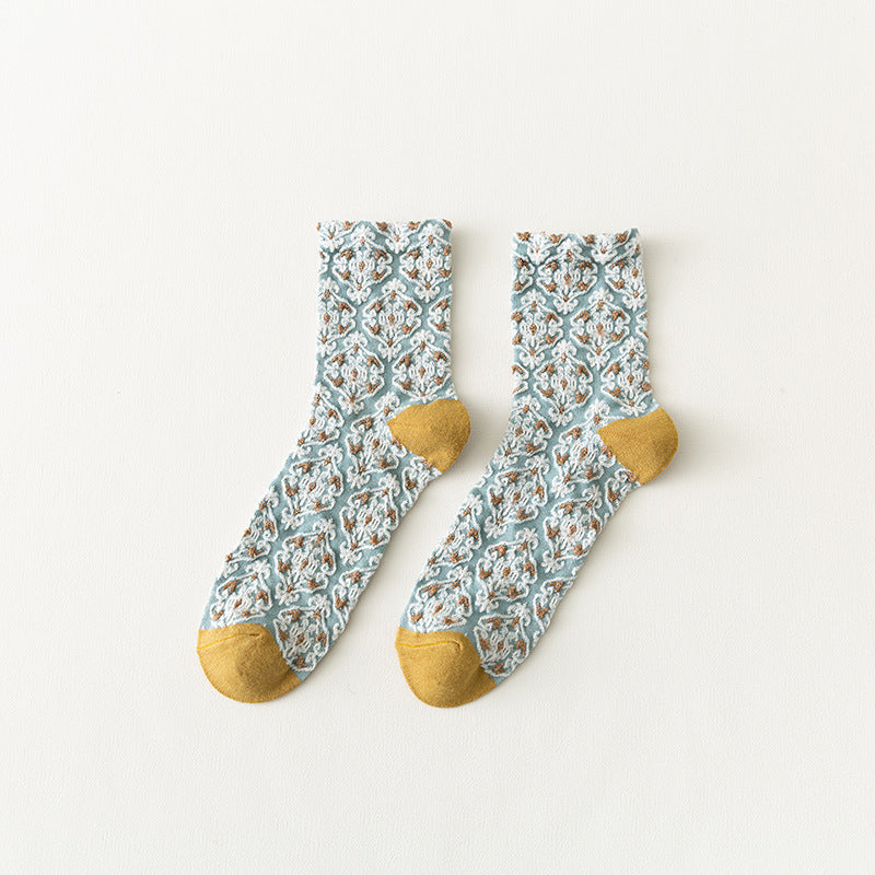 Women's Literary Medium Tube Retro Forest Green Socks