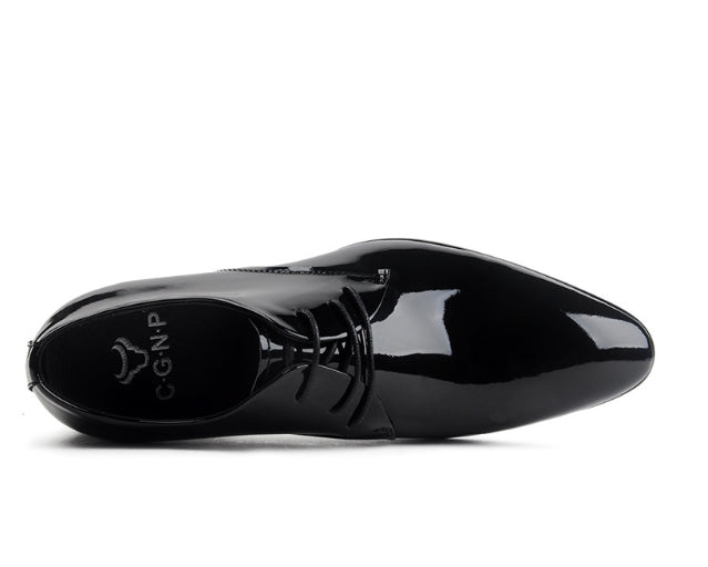 Leather Lace-up Glossy Wedding Shoes  Leather Pointed-toe
