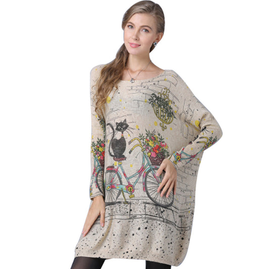Printed Long Sleeve Pullover Sweater Knitted Bottoming Top