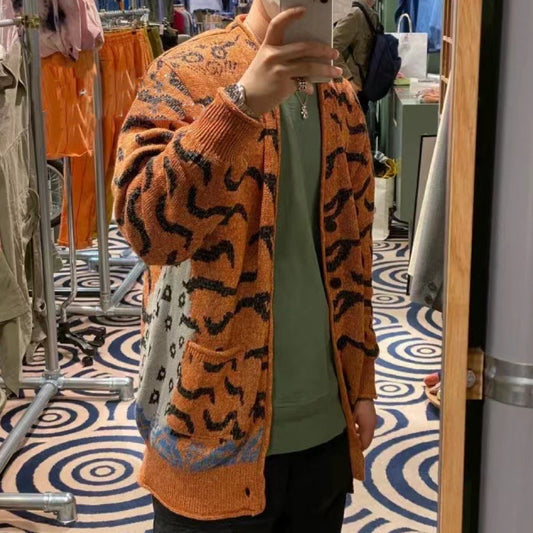 Women's Casual Tiger Pattern Knitted Cardigan