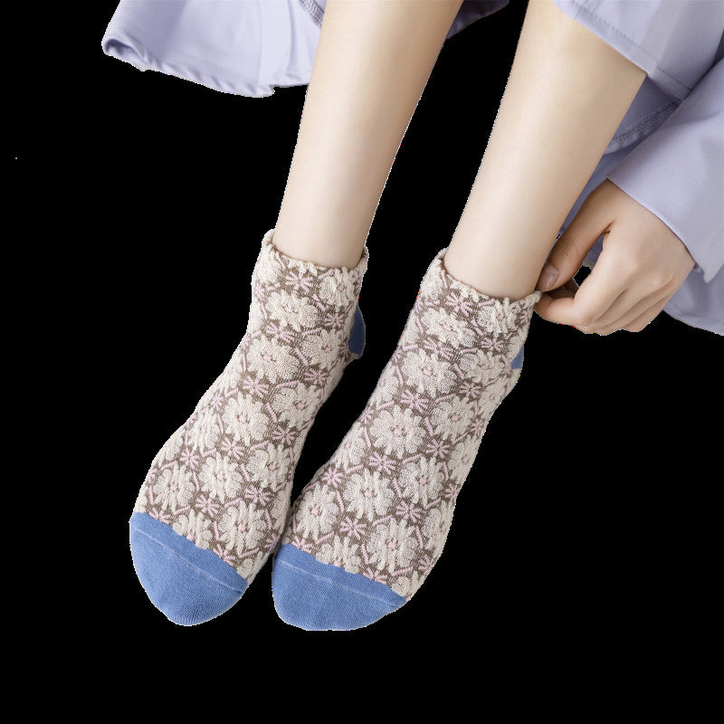 Vintage Style Flower Women's Boat Socks Cotton