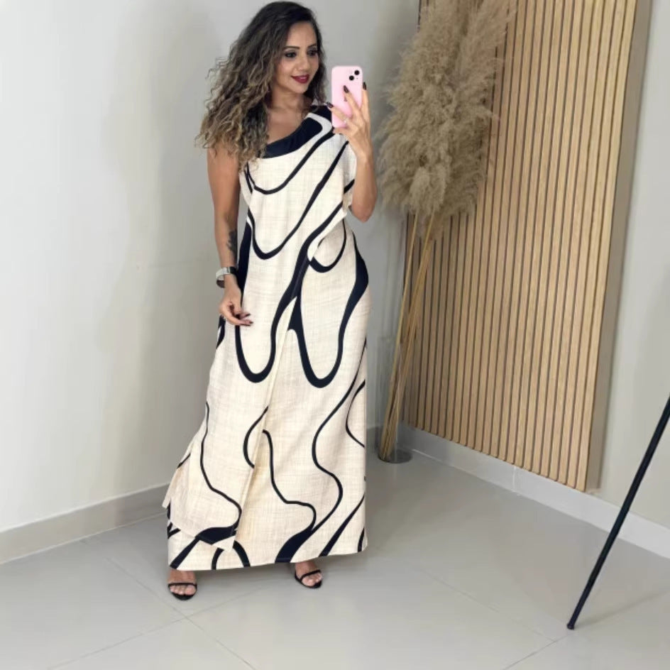 Printed Off-shoulder Chic And Elegant Figure-hugging Maxi Dress