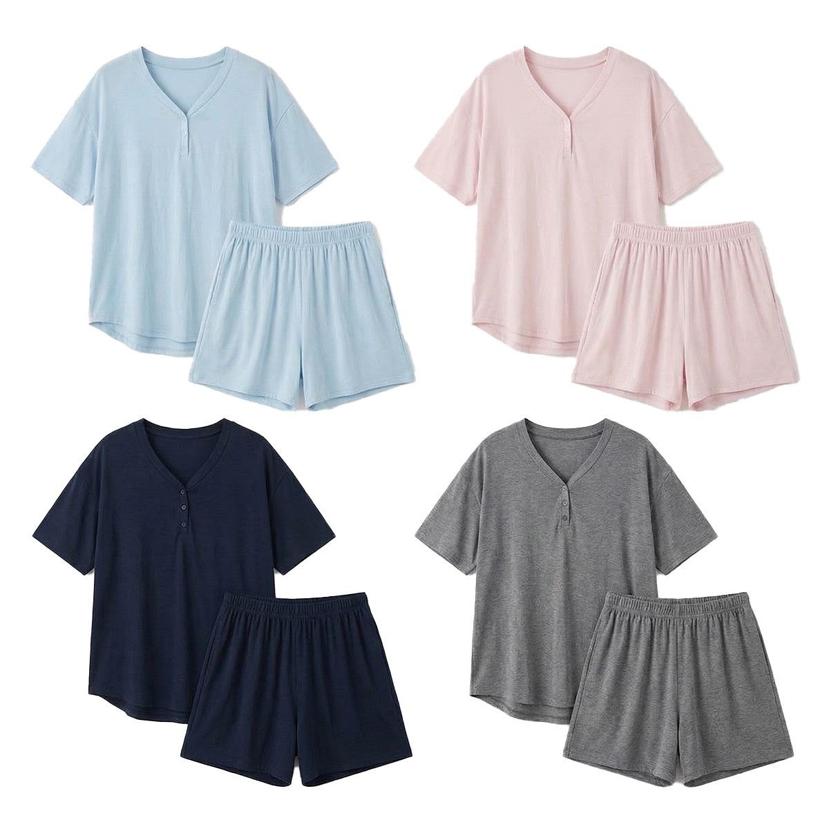 Home Wear Set Cool-to-the-touch V-neck Short-sleeve Shorts Skin-friendly Soft Loose-fitting Pajamas