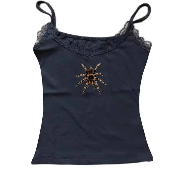 Cute Spider Print Pattern Lace White Lace American Style