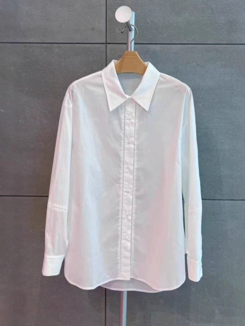 Polo Langærmet Skjorte med Udskåret Design og Revers i Enkel Stil