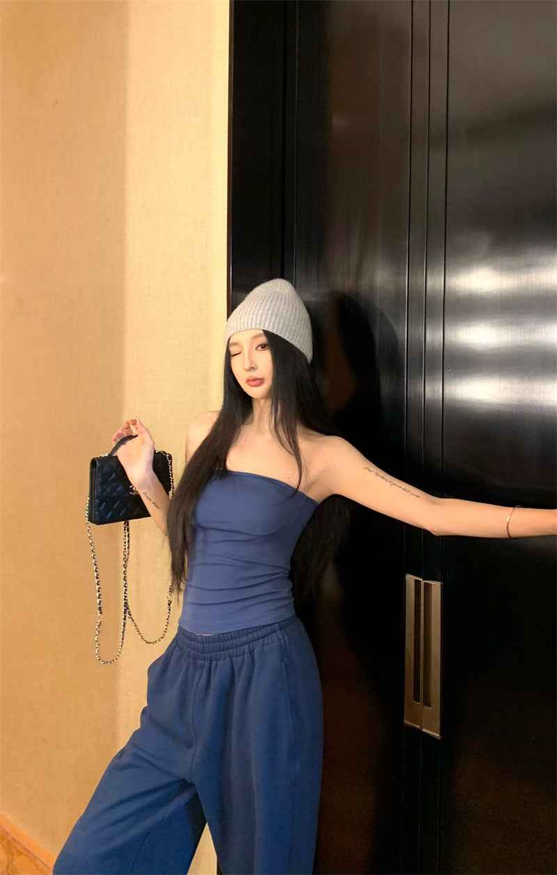 Hooded Sweatshirt Jacket Zip-up Cardigan Top And Tube-top Set