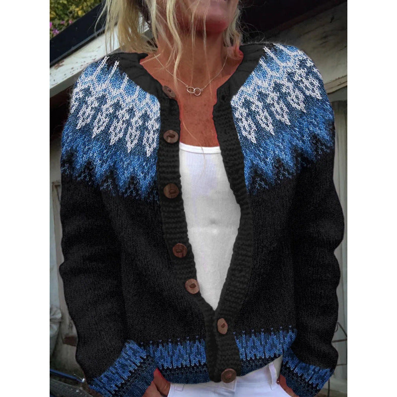 D Digital Printing Cardigan Knitted Coat Women's Early Spring And Autumn Coat