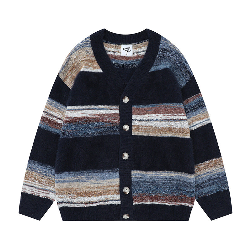 Men's Rainbow Striped Gradient Sweater Cardigan