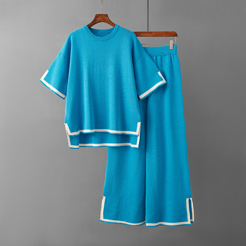 Short-sleeved Sweater Wide-leg Pants Suit