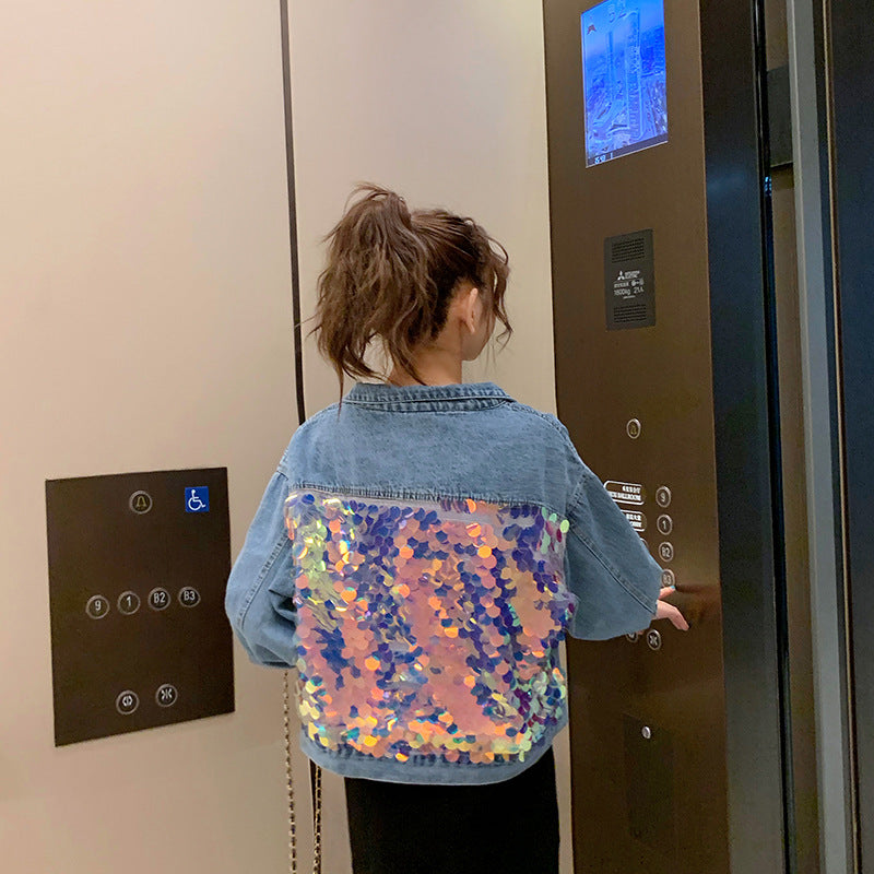 Jaqueta Jeans com Paetês Fashion