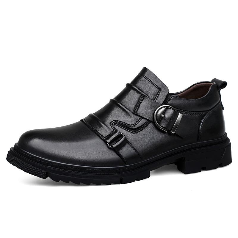 Mens Versatile Thick-Soled Genuine Leather Shoes Made From Full-Grain Cowhide