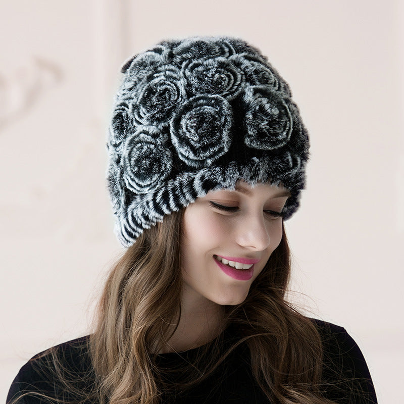 Ptah Hat Female Rex Rabbit Fur Warm Hat