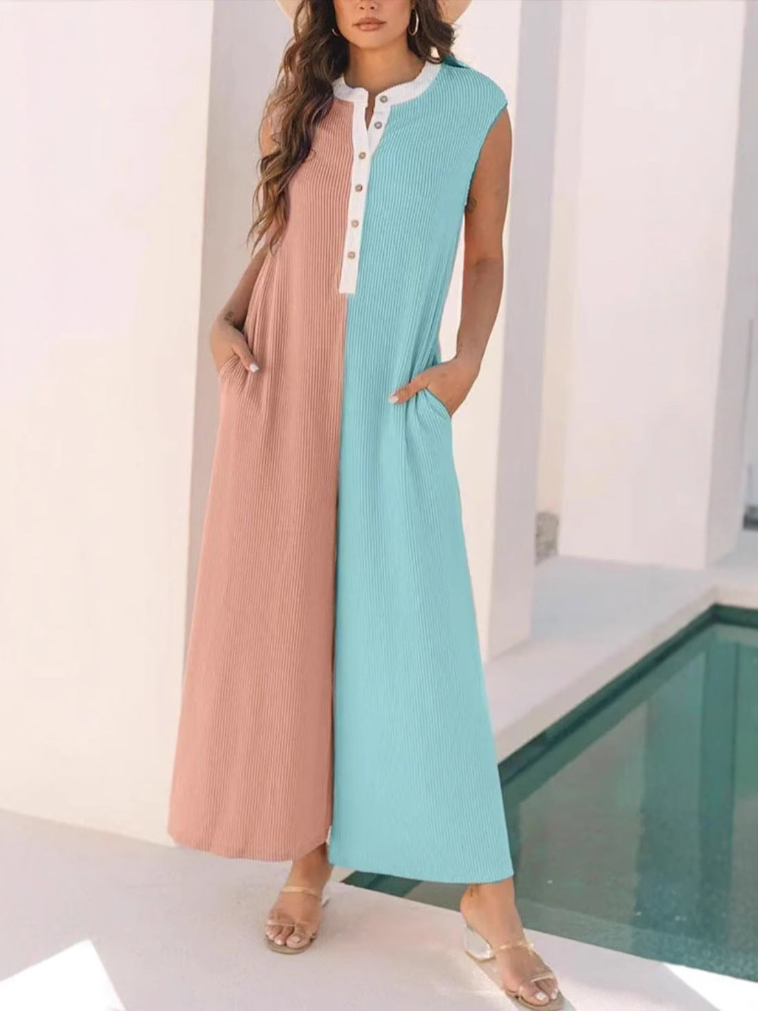 European And American Leisure Loose Color Matching Sleeveless One-piece Trousers