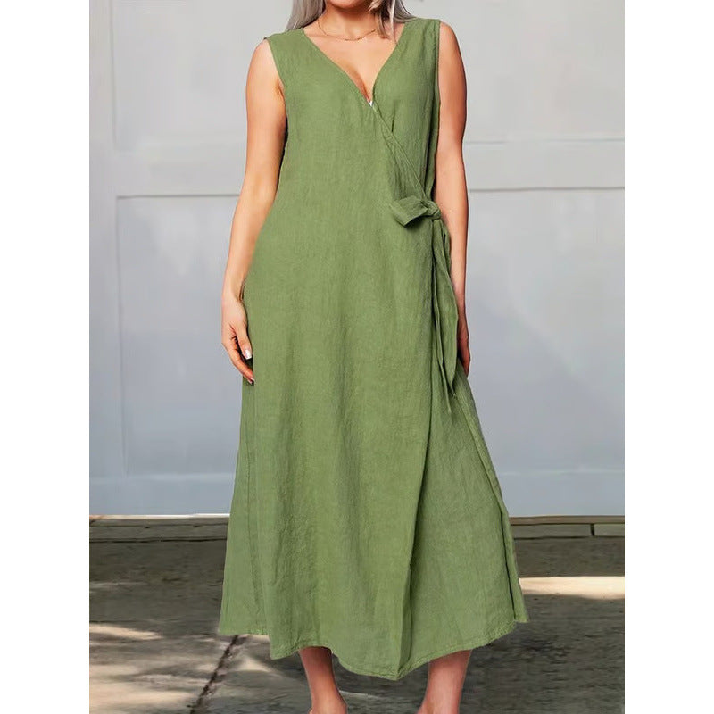 Womens Sleeveless Maxi Dress With V-Neck Side Ties