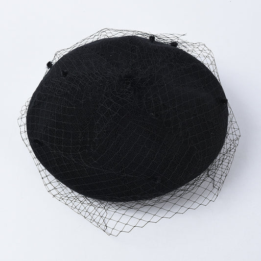 Versatile Vintage Mesh Beret Lightweight, Solid-color Cap For Spring And Summer