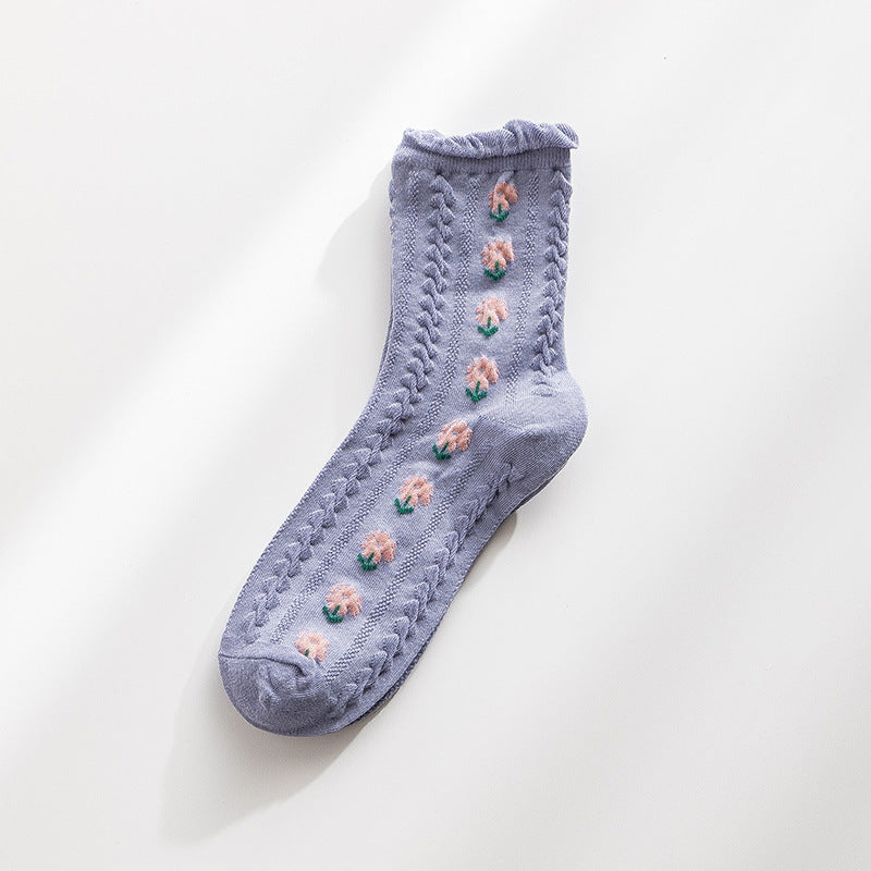 Women's Socks Autumn And Winter Jk Tube Socks Wooden Ear Japanese Cute Flowers Sweet Girl Lolita Purified Cotton Stockings