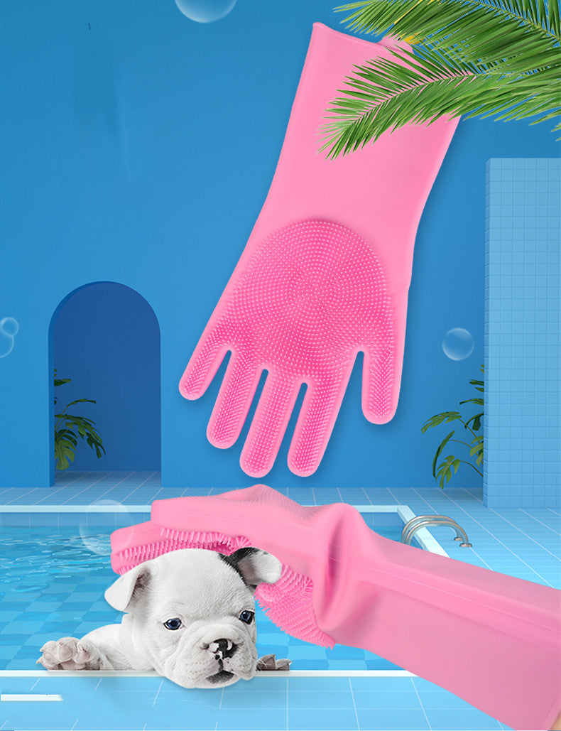 Pet Bathing Gloves Artifact To Remove Floating Hair And Anti-scratch Silicone With Brush