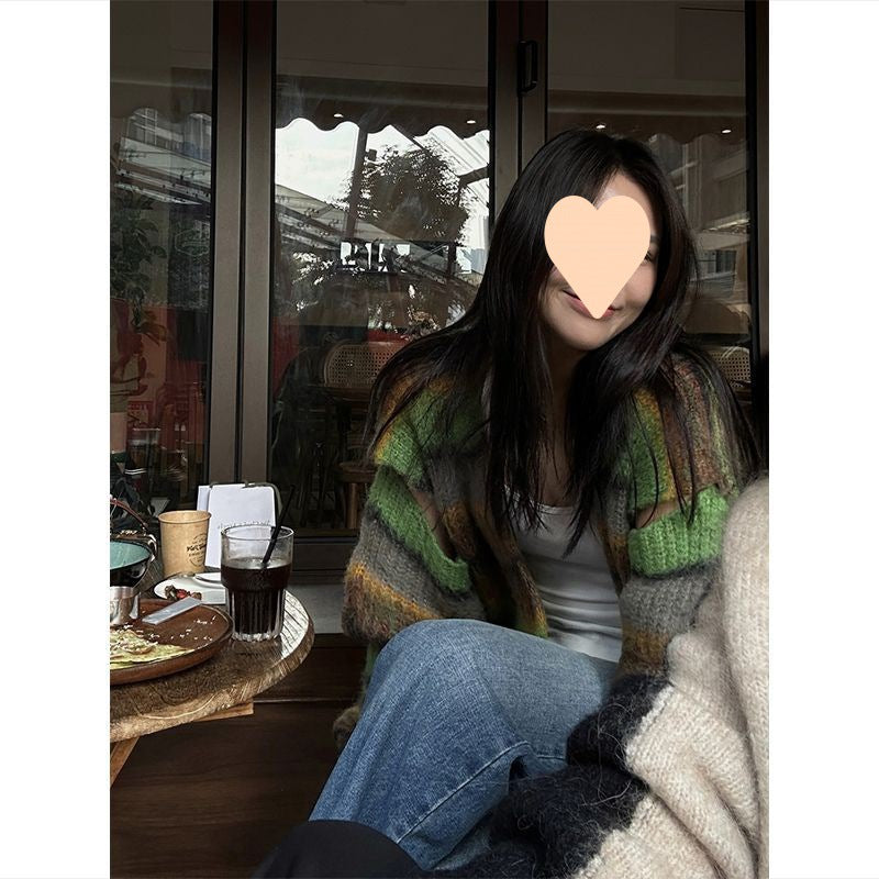 Women's Colorful Striped Knitted Cardigan Coat