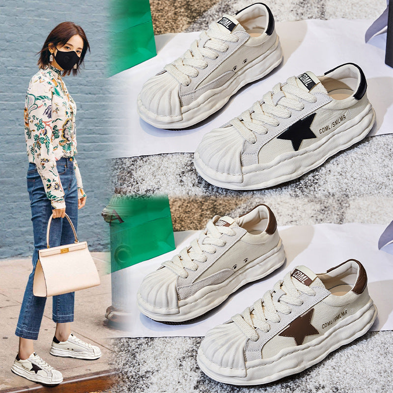 Women's Thick Sole Shoes Leather Shell Toe Dissolve