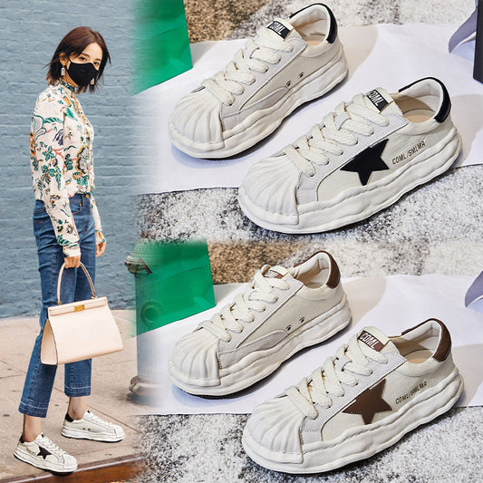 Women's Thick Sole Shoes Leather Shell Toe Dissolve