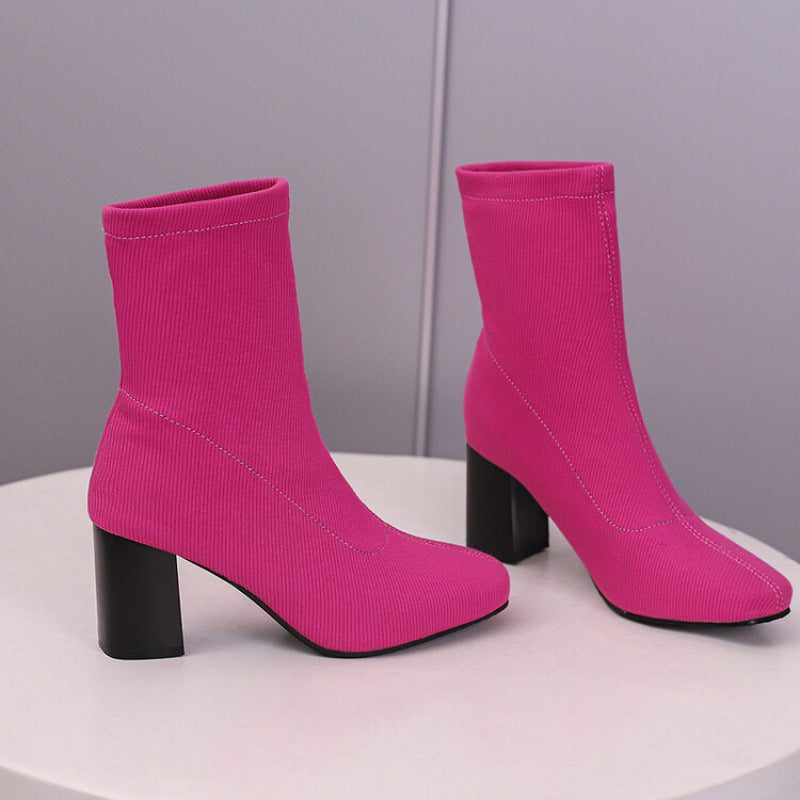 Womens Colorful Stretch Fabric Ankle Boots