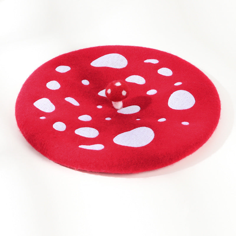 Women's Autumn And Winter Korean Version Versatile Mushroom Hat Embroidery