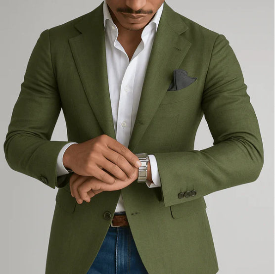Men's Single Row Two Button Plaid Blazer