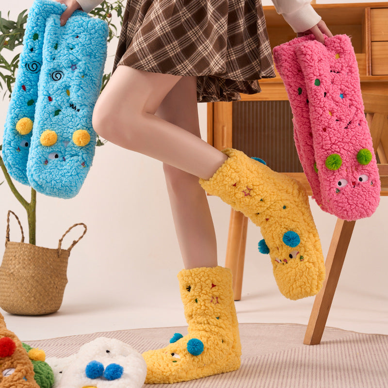 Non Slip Socks Autumu Winter Warm Home Sleeping Soft Fuzzy Floor Sock With Grips Thickened Middle Tube Child Slipper Socks