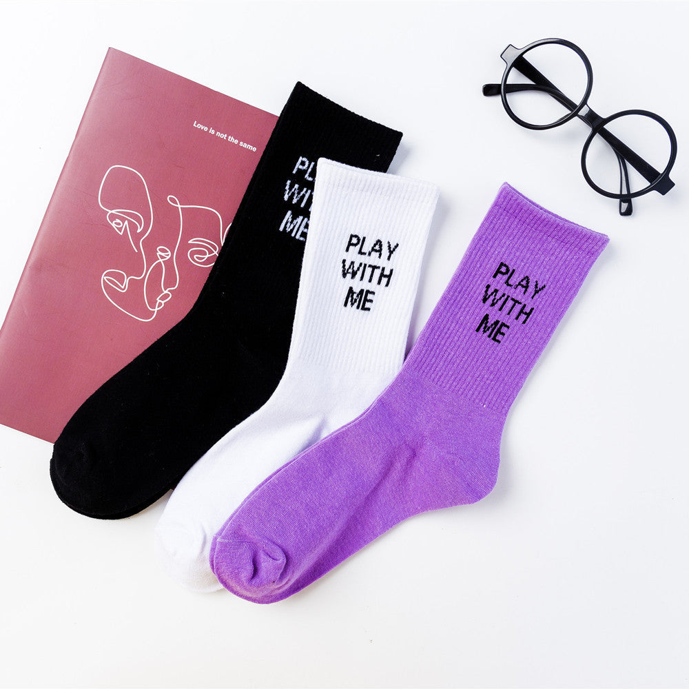 Macaron-colored Trendy Fashion Letter Mid-calf Socks