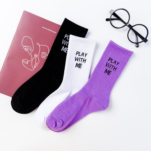 Macaron-colored Trendy Fashion Letter Mid-calf Socks