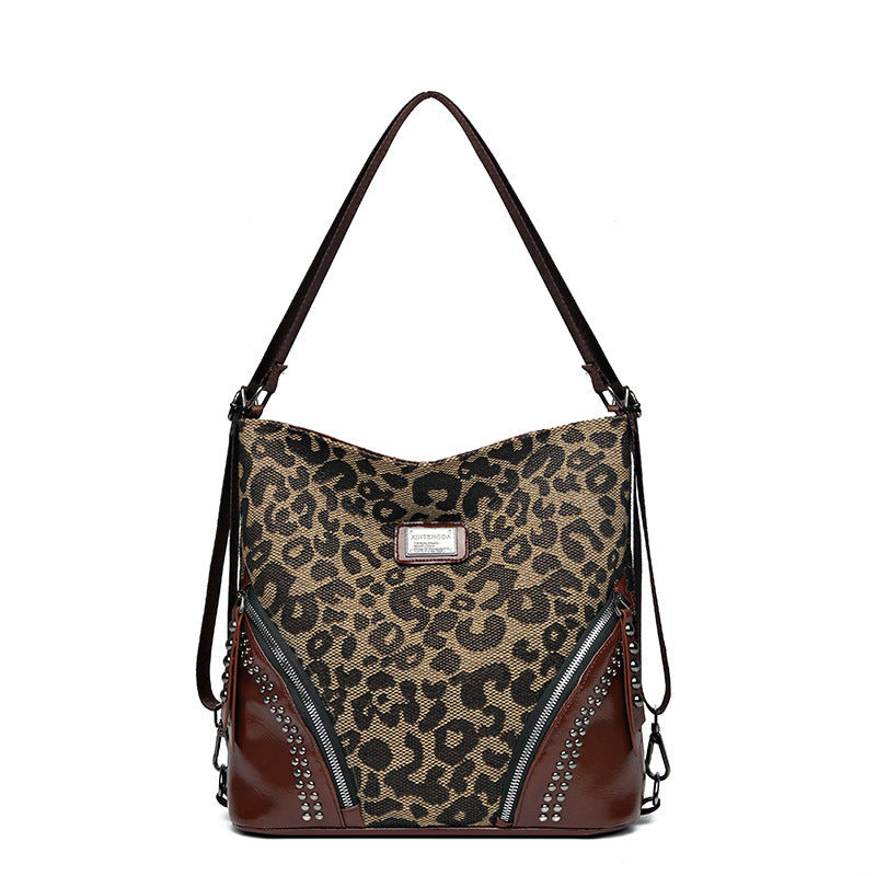 Leopard Print Large Capacity Retro Style Multifunctional Hand Bag