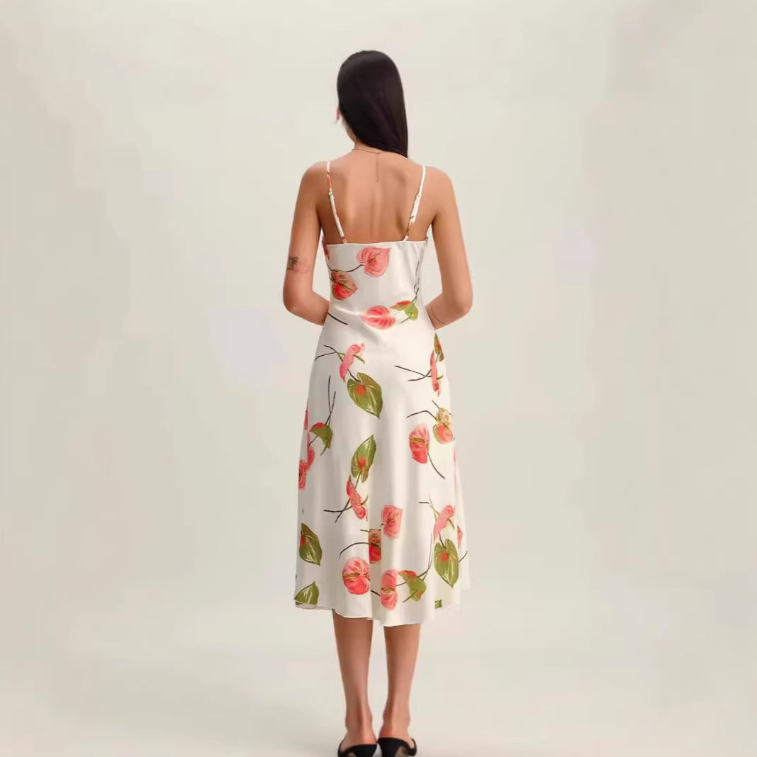 Floral-print Sexy Summer Slip Dress With A Slim Fit