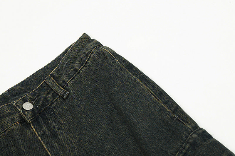 American Retro Distressed Multi-pocket Jeans