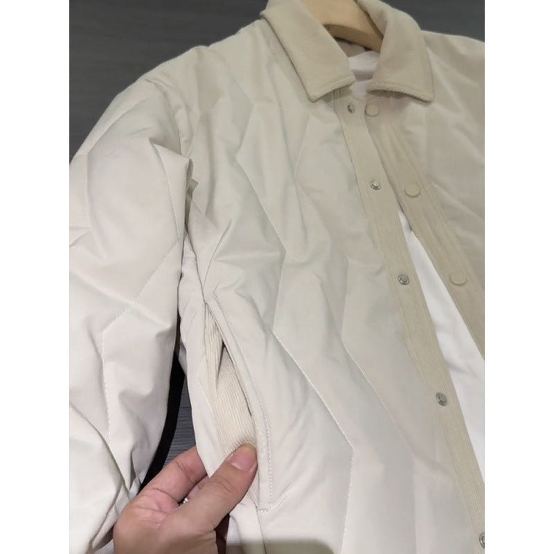 Men's Winter Lapel Color Matching Casual Cotton-padded Coat